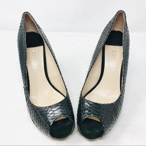 Barney's Black Snake Skin Platform Pumps